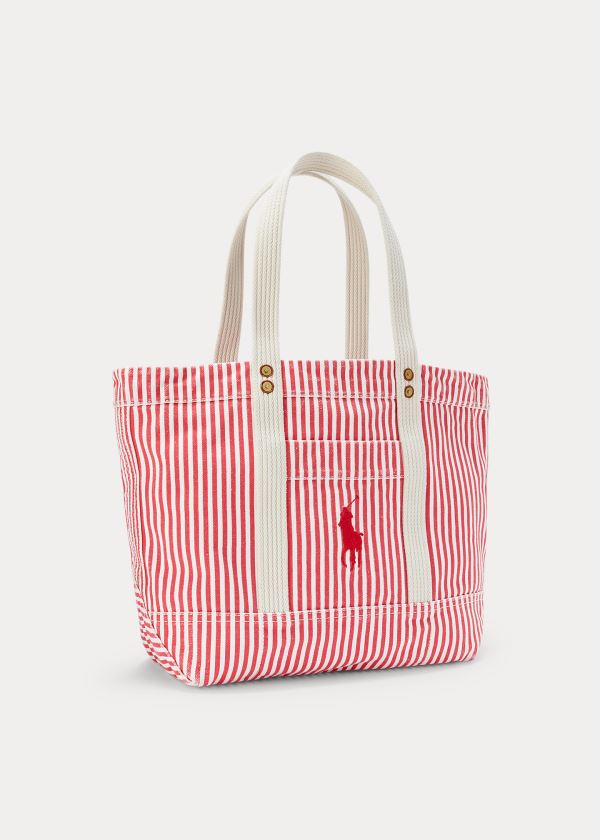 Bolsos De Mano Polo Ralph Lauren Mujer Rojos / Blancos - Canvas Striped Medium - RMKUN8302